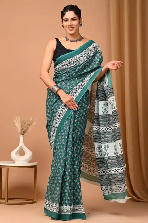 Jaipuri bagru handblock printed cotton sarees uploaded by Print Factory Bagru on 8/1/2023