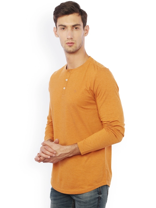 hot button full-sleeve henley neck solid yellow t-shirt for men uploaded by business on 8/2/2023