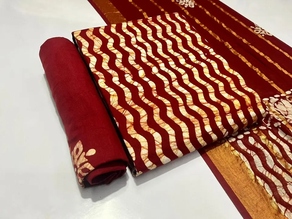 Original hand block batik print unstitched suit  uploaded by Jayshree creation on 8/2/2023