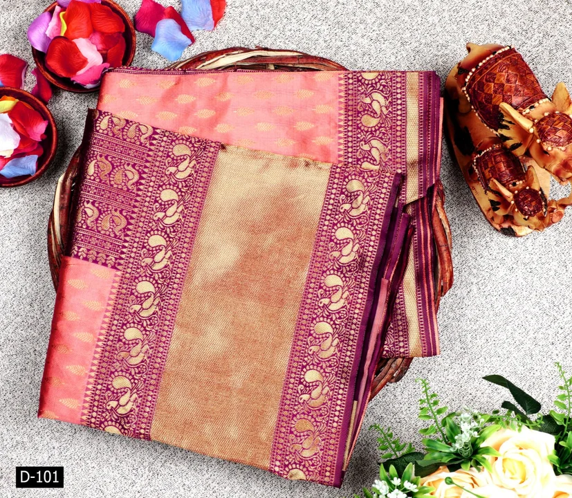 Kanchipuram Silk Saree twinkles merrily with gold zari floral brocade uploaded by LUXURYANT EXPORT on 8/2/2023