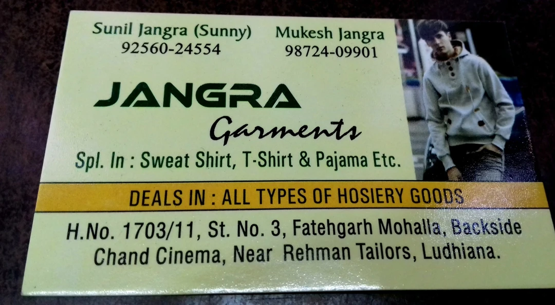 Visiting card store images of Jangra Garment