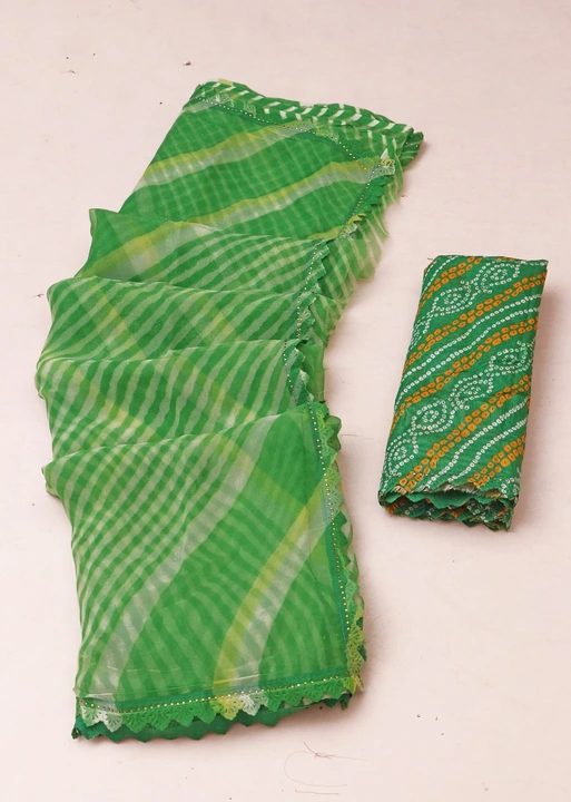 Niharika fabric heavy simar leheriya designs 6 colour matching available jk uploaded by Maruti Textile Agency on 8/2/2023
