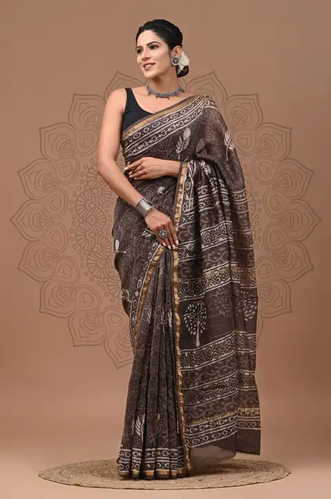 Bagru Hend block printed Chanderi silk sarees  uploaded by NR Collection on 8/2/2023