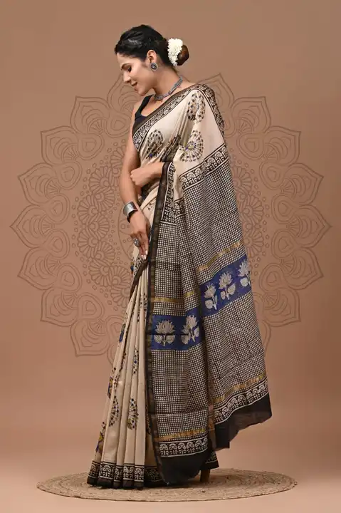 Bagru Hend block printed Chanderi silk sarees  uploaded by NR Collection on 8/2/2023