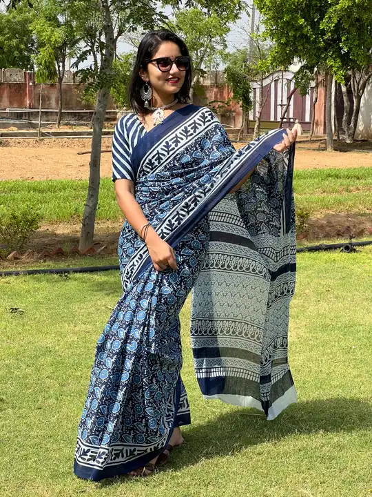 Bagru Hend block printed cotton Malmal Sarees  uploaded by NR Collection on 8/2/2023