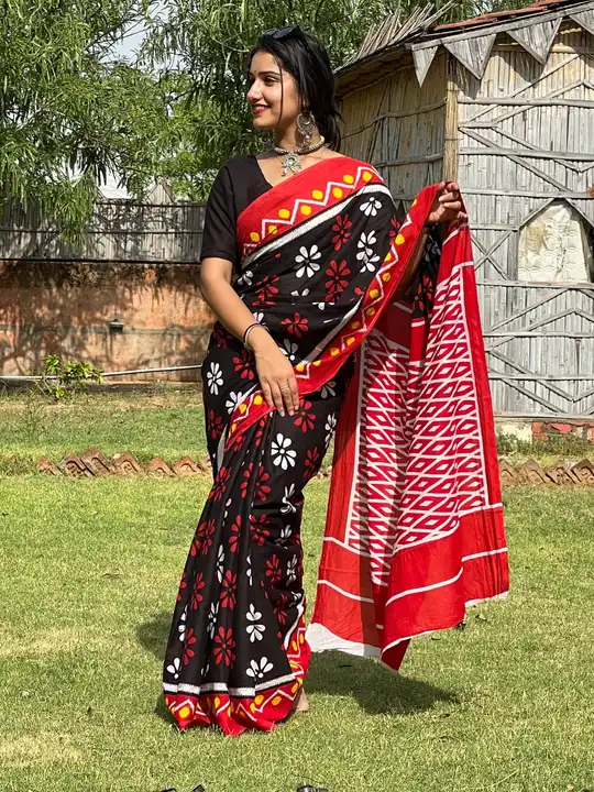 Bagru Hend block printed cotton Malmal Sarees  uploaded by NR Collection on 8/2/2023