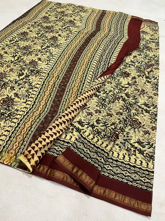 Handblock natural dye fancy kalamkari print mulmul cotton chanderi saree  uploaded by Chanderi ethnic world on 8/2/2023