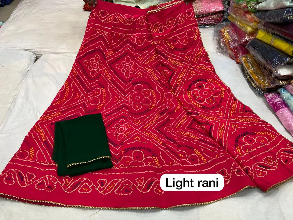 New design launch in bandhni print 
Fabric jorjet c by c
Lehnga chunni and blouse 
Lehnga Gher 3.5 m uploaded by Gotapatti manufacturer on 8/3/2023