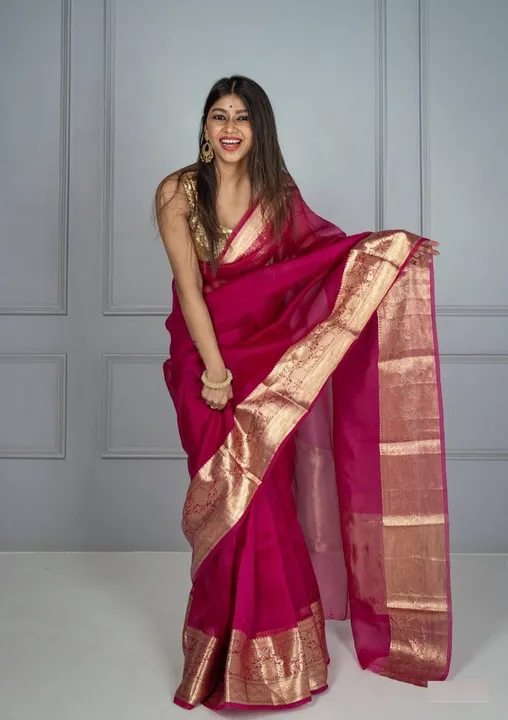 ORGANZA FABRIC SAREE

ZARI PALLU BORDER

WITH BLOUSE

PRICE 450+$ uploaded by Gotapatti manufacturer on 8/3/2023