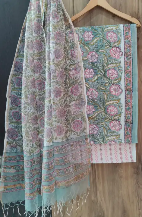 Chanderi printed pure cotton suits with pure kota cotton duptta👌👌 uploaded by Saree manifucher on 8/3/2023