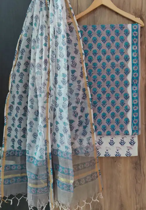 Chanderi printed pure cotton suits with pure kota cotton duptta👌👌 uploaded by Saree manifucher on 8/3/2023