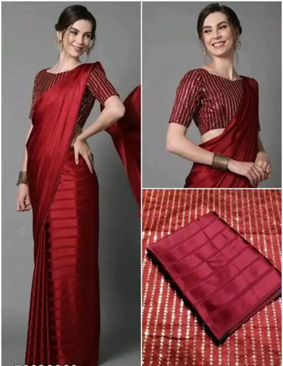 Satin silk saree with embroidered Blouse uploaded by DhNiK Creation on 8/3/2023