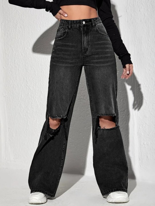 Wisker wide lege knew cut jeans  uploaded by Shoppingfactory on 8/3/2023