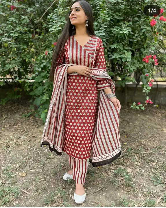 Post image *🌷🌷🥰 Get ready to turn heads with our cotton set🥰🌷🌷*


*_🫶🏻💕Look classy and elegant  in our  🖤❤️ cotton mystic   colour  which is perfect  for the festive season 🫶🏻🦋_*

*GOOD QUALITY 👗 FABRICS*

🧶  *Fabric - pure  cotton 60*60* 

👗 *Type -   kurti (46+) &amp; pant(38) &amp; full mul cotton dupata(2.2m)*
 
🧵  *Work - Hand work on neck,thread tahgaie with  print work*

📏  *Size - 38 /40/42/44/46*


*Same day dispatch*
With free shipping