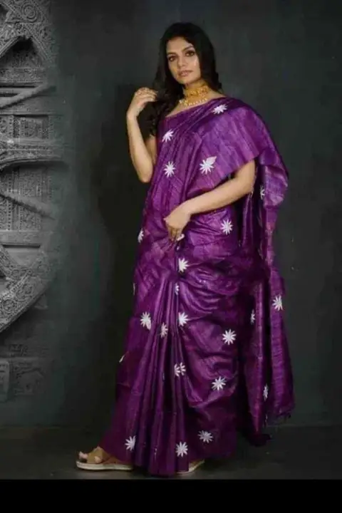 Pure tassar silk full giccha handloom embroidery saree best quality available  uploaded by business on 8/3/2023