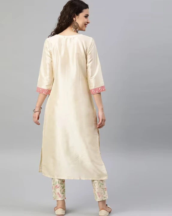 ZIYAA Women's Off-White Poly Silk Straight Kurta and Pant Set  Size S  uploaded by PRUTHVI ENTERPRISES on 8/3/2023