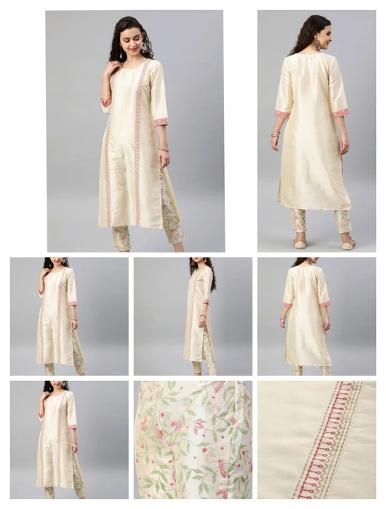 ZIYAA Women's Off-White Poly Silk Straight Kurta and Pant Set  Size S  uploaded by business on 8/3/2023
