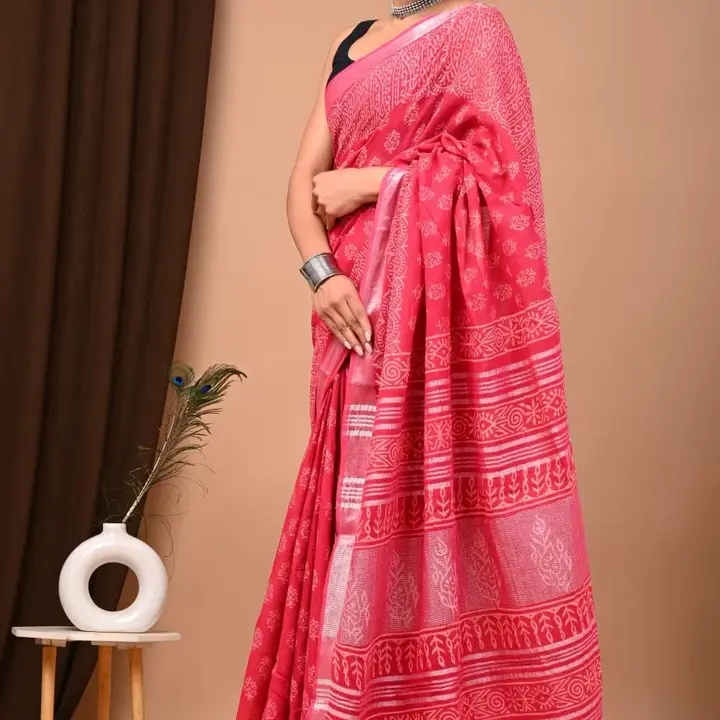 Hand block printed linen saree  uploaded by Print factory bagru on 8/3/2023