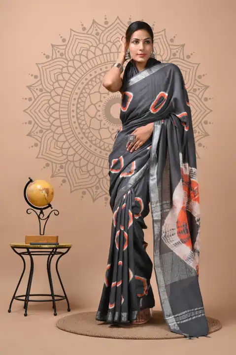 Hand block printed linen saree uploaded by Print factory bagru on 8/3/2023