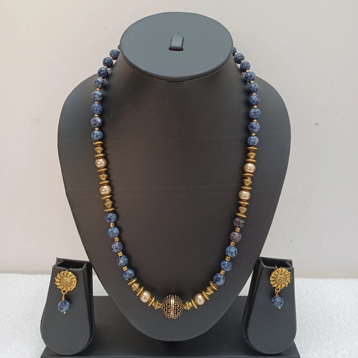Blue Agate Neckpiece with Gold Embellishments  uploaded by SISI COLLECTIONS on 8/3/2023
