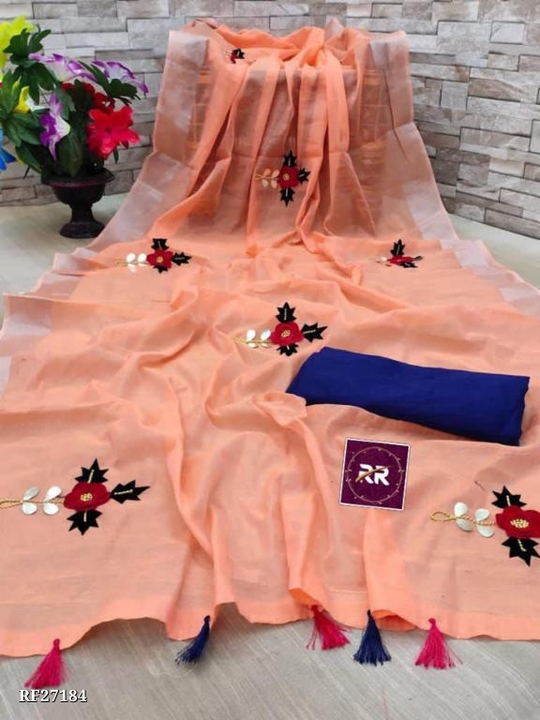 Linen saree with full hand work uploaded by business on 8/4/2023