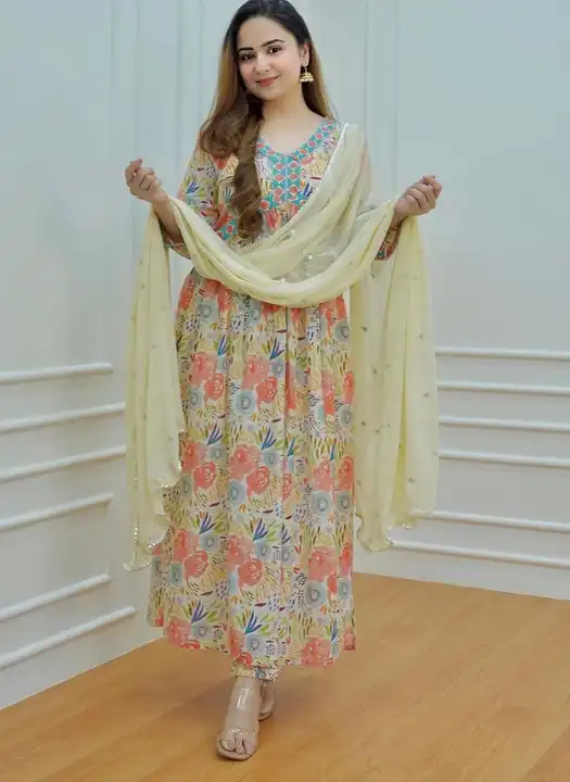 Narakat kurti with  pant in duppta  uploaded by business on 8/4/2023