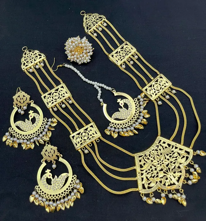 Beautiful Premium Quality Jdau Ranihaar With Earring And Tika With Adjustable Ring uploaded by Jewelery outlet on 8/4/2023