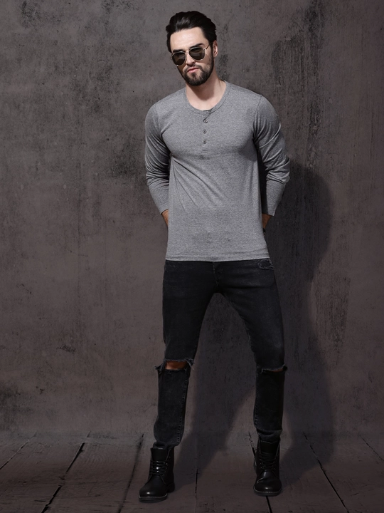  full sleeve henley neck grey t-shirt for men  uploaded by Hotbutton.in  on 8/4/2023
