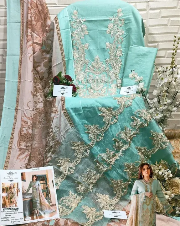 Post image *SUPER HIT DESIGN NOW WITH CHIFFON DUPATTA OPTION*

Sana Maryam ™️ Presents....

            *OMBRE*
    *🌹 SM - 155 🌹*

    *_🔽Details🔽_*
TOP : COTTON WITH SELF EMBROIDERY &amp; PATCHES
BOTTOM : COTTON
DUPATTA : MAL COTTON OR CHIFFON WITH DIGITAL PRINT 

*Price:- Rs 830/- (Chiffon)*
*Price:- Rs 850/- (Cotton)*

Ship Extra

*Single Available*

Ready To Ship✈️✈️✈️
Plz Conform Ur Orders