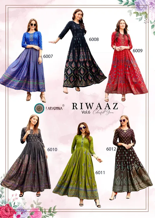 Post image 🦚 *ARADHNA* 🦚

🍂Catalog - *RIWAAZ VOL 6*
( https://youtube.com/shorts/vQ3Hy0SnyXE )

Fabric : 
Rayon 14 Kg with Work (Liva Approved)

🧥Size : S(36), M(38), L(40), XL(42), 2XL(44), 3XL(46), 4XL(48)

👜Designs : 12

💰Rate :  *560 Rs* + 5% GST


     THANK YOU
🙏🏻 *ARADHNA* 🙏🏻


* Note - Image Color May Slightyl Vary Due To Photographic Image *

* Note - Please Send Defected Piece GR Within 7 Days Of Delivery. After that it will not be accepted *