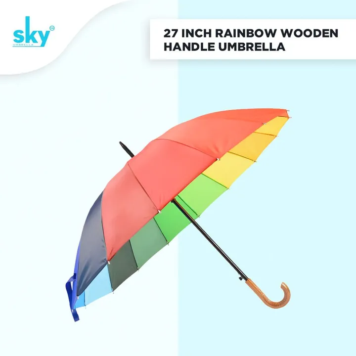 27inch 16ribs Wooden Handle Rainbow Umbrella uploaded by Classic International  on 8/4/2023