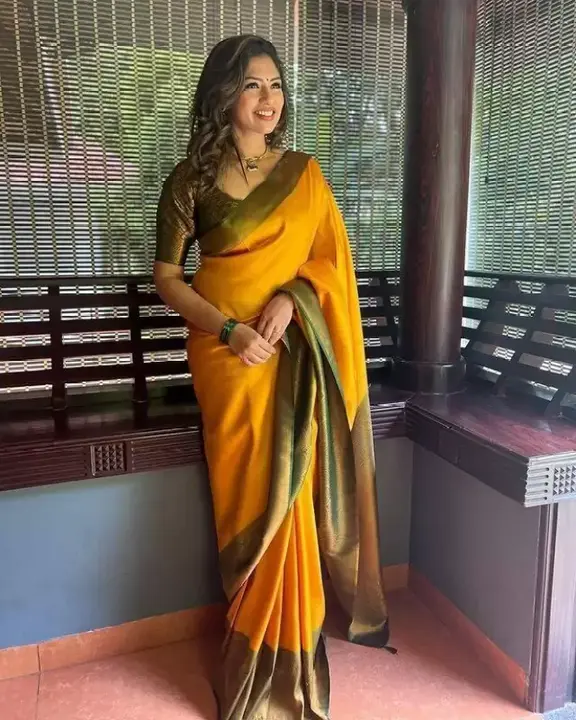 Solid plain yellow kanjivaram pure silk saree  uploaded by Prevony.com on 8/4/2023