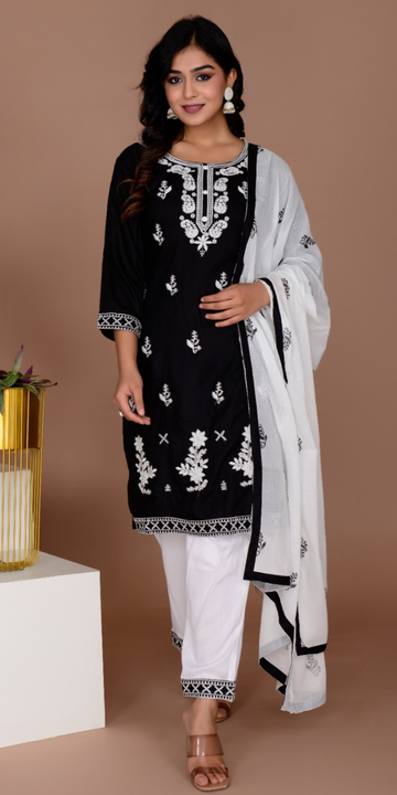 Post image Anar-122 - Rayon Fabric Embroidered kurti with pant and mal - mal  dupatta 
Size M-7XL