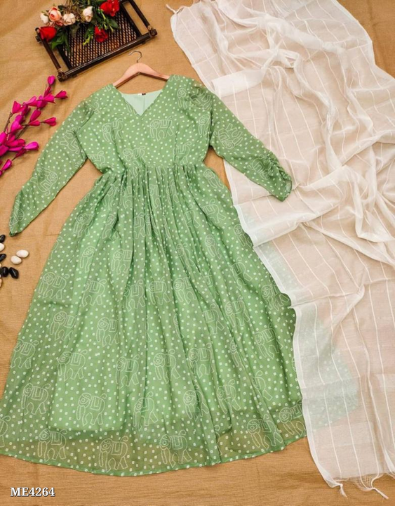 Green bandhej dress  uploaded by Sk manufacturing on 8/4/2023