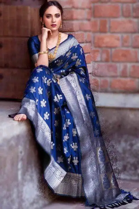 Denim Blue Soft Blender silk Weaving Silver Zari Saree with Blouse  uploaded by Prevony.com on 8/4/2023