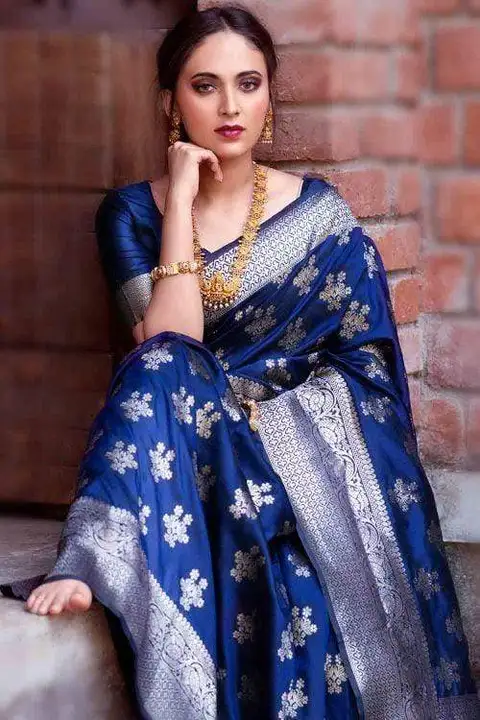 Denim Blue Soft Blender silk Weaving Silver Zari Saree with Blouse  uploaded by business on 8/4/2023