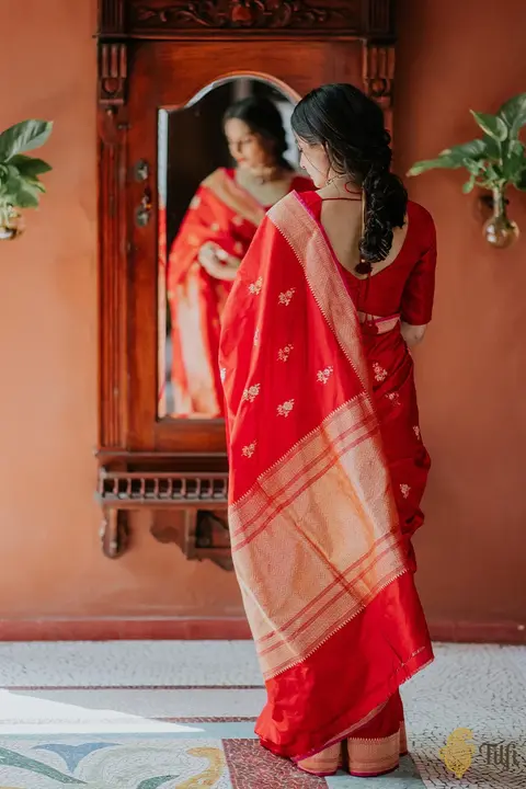 Red Pure Katan Silk Banarasi handloom Saree uploaded by Prevony.com on 8/4/2023