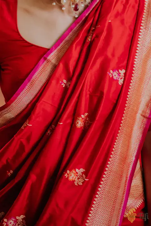 Red Pure Katan Silk Banarasi handloom Saree uploaded by Prevony.com on 8/4/2023