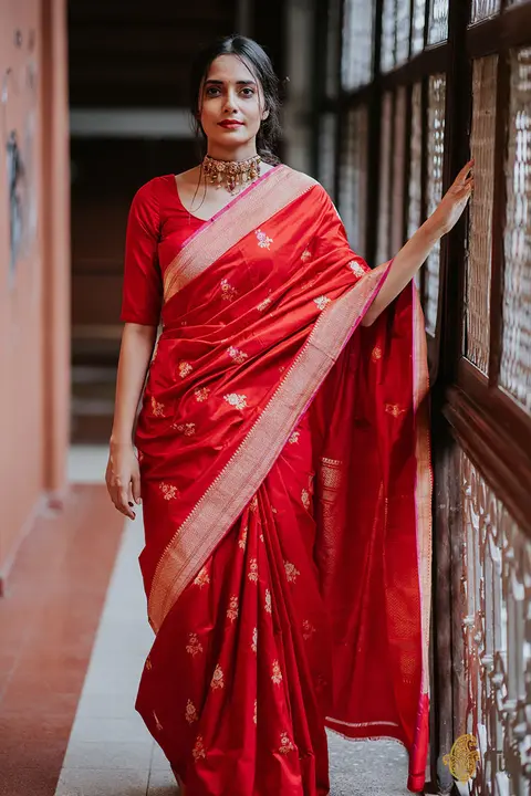 Red Pure Katan Silk Banarasi handloom Saree uploaded by Prevony fashion on 8/4/2023