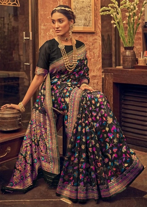Kasmiri weaving multiple colour thread weaving pure Zari Weaving design saree  uploaded by Dhananjay Creations Pvt Ltd. on 8/4/2023