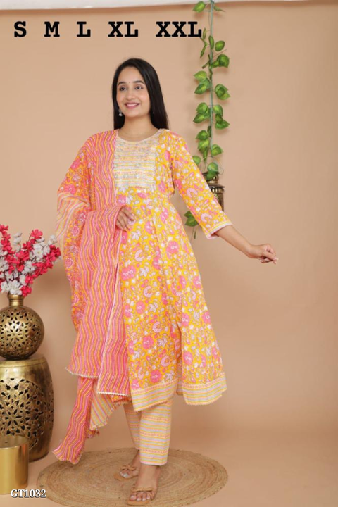 Pure Cotton Anarkali Kurti Pant Duptta Set* uploaded by Sk manufacturing on 8/4/2023