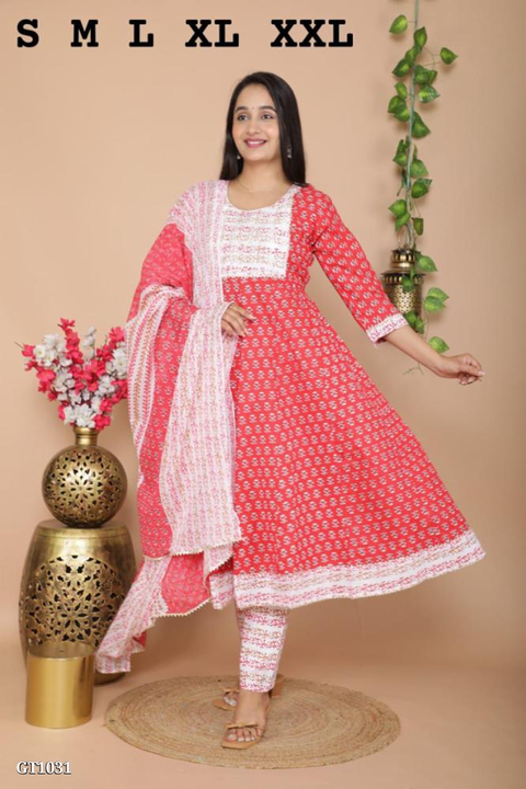Pure Cotton Anarkali Kurti Pant Duptta Set* uploaded by Sk manufacturing on 8/4/2023