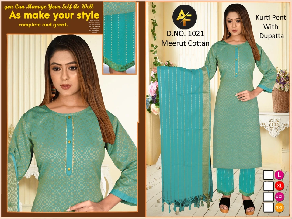 Meerut cotton kurti with pant and dupatta  uploaded by business on 8/4/2023