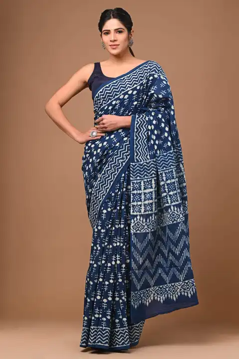 Block printed cotton saree uploaded by Print Factory Bagru on 8/4/2023