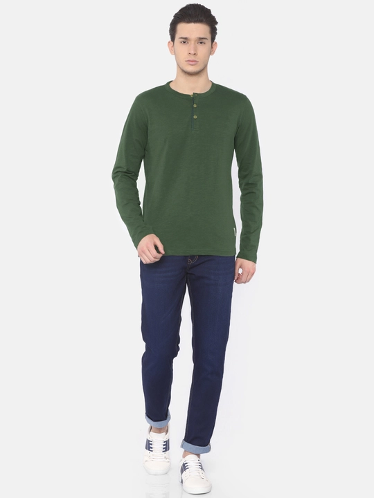 Hot Button Henley Neck Solid Green Full Sleeve T-shirt for men! uploaded by business on 8/5/2023