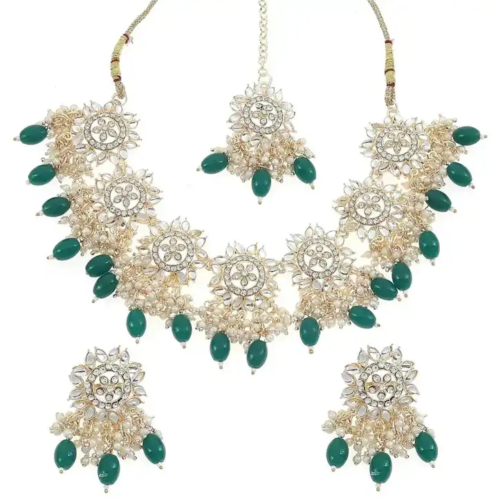 Alloy gold plated green jewellery set  uploaded by business on 8/5/2023
