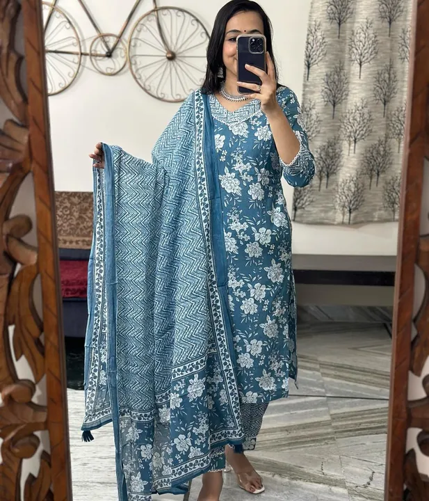 Latest Trending cotton kurta pent with dupatta for women  uploaded by business on 8/5/2023