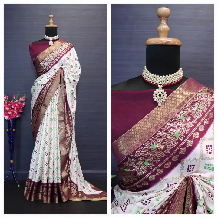 Patola style foil print saree uploaded by business on 8/5/2023