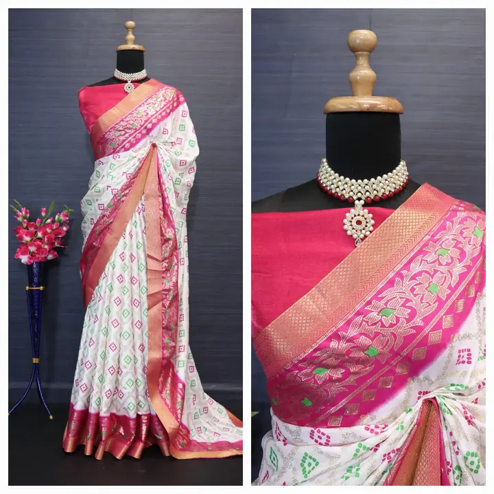 Patola style foil print saree uploaded by Aagam fashion on 8/5/2023