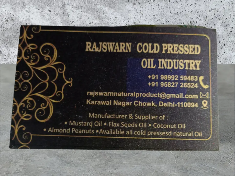 Visiting card store images of Rajswarn wooden cold pressed oil industry